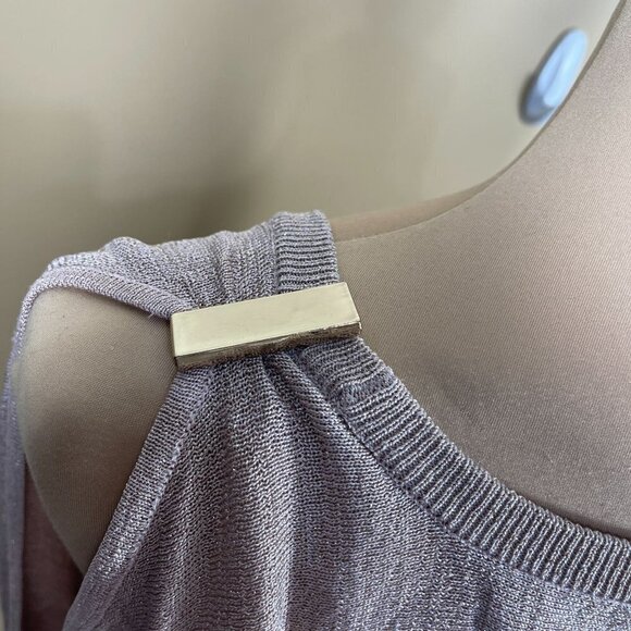 INC Rose Gold Shimmer Sweater 3/4 Sleeve Cold Shoulder Size XL Extra Large - Picture 6 of 7